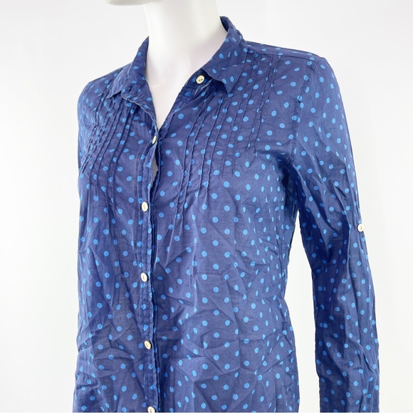 Birds Of Paradis by Trovata Women's Navy Blue Polka Dot Long Sleeve Shirt Size S - Picture 3 of 11